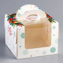 Изображение Коробка под бенто - торт с окном новогодняя «Загадай желание», 16×16×12.5 см